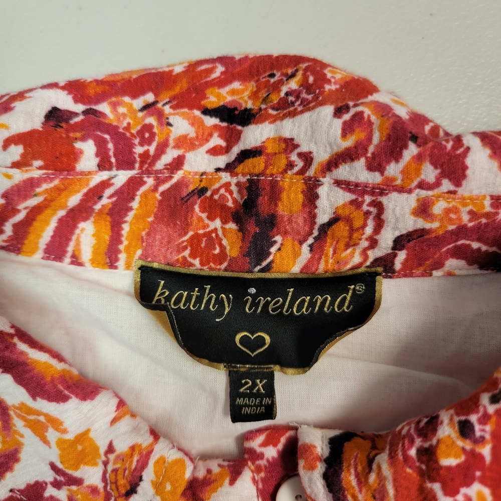 Kathy Ireland Fashion 360 Paradise Pleasure Pink Paisley Crop Jacket Size 2X - Picture 3 of 7